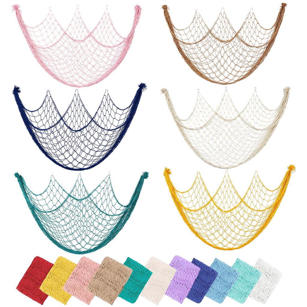 Mediterranean Style Cotton Rope Decorative Fishing Net with Shells for Wall Decor