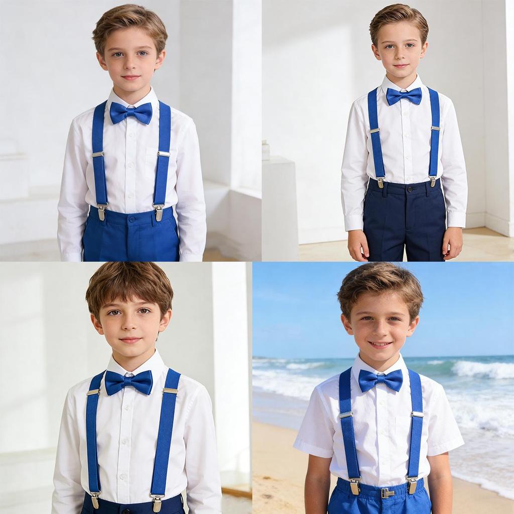 Kids 3 Clips Suspenders Bow Tie Set Adjustable Elastic Braces for Boys Girls