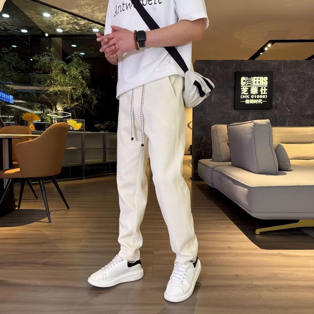 Spring and Summer Men's Fashion Casual Pants New Waffle Straight Simple Loose Solid Color Trousers Trend Casual Versatile