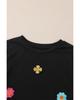 Azura Exchange Black Floral Embroidered Puff Sleeve Top