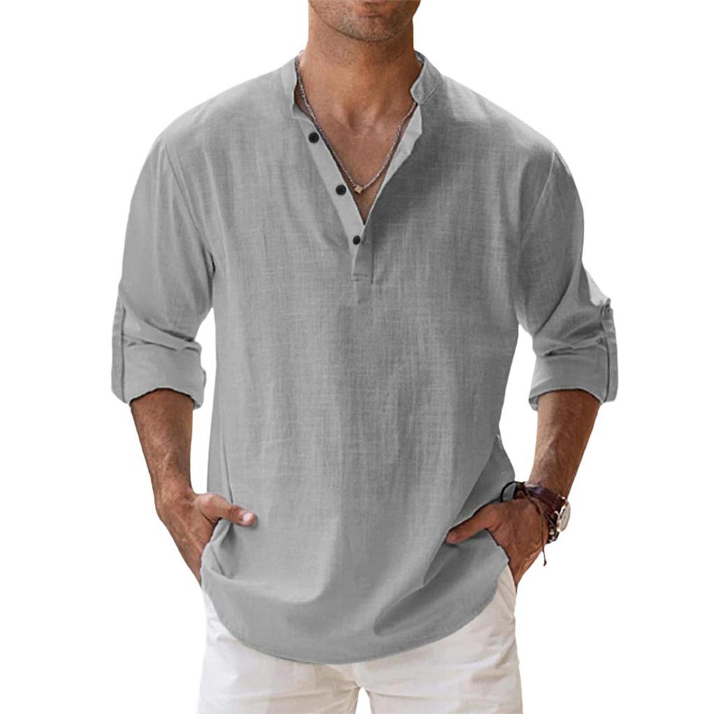 Four Seasons Long Sleeve Loose Button Cotton Hemp Cardigan Shirt Man
