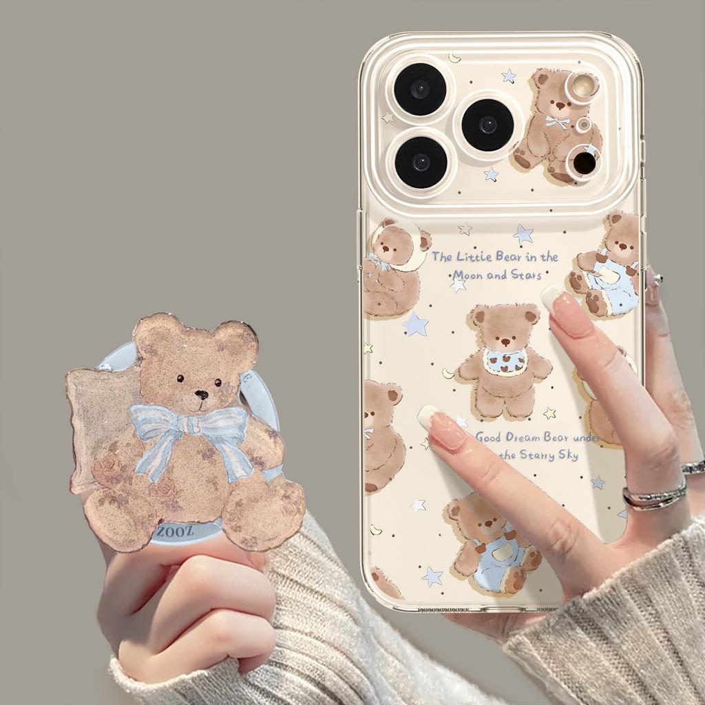 Magnetic Mobile Phone Case with Bracket for Iphone17 Bear 16promax Summer 15 Fresh 14 Apple 13 Sets