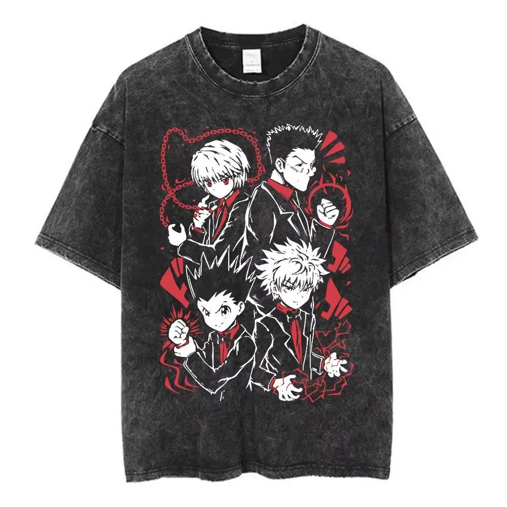 Anime Hunter X Hunter Phantom Troupe Washed Tshirts Hisoka Graphic Print T Shirts Men Women Clothing Cotton Oversized Tee Shirt