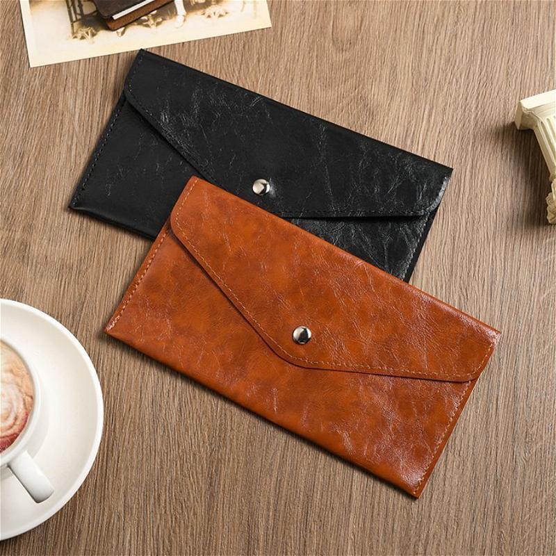 Vintage Leather Cash Envelope Wallet Long Wallet Snap Button Money Holder Minimalist Clutch Purse for Men Women