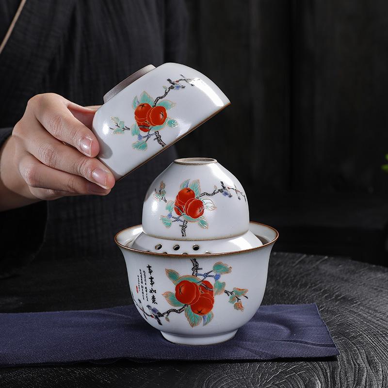 Japanese-Style Ru Kiln Travel Tea Set, Natural Opening Can Raise One Pot And Two Cups, Portable Ceramic Express Cup