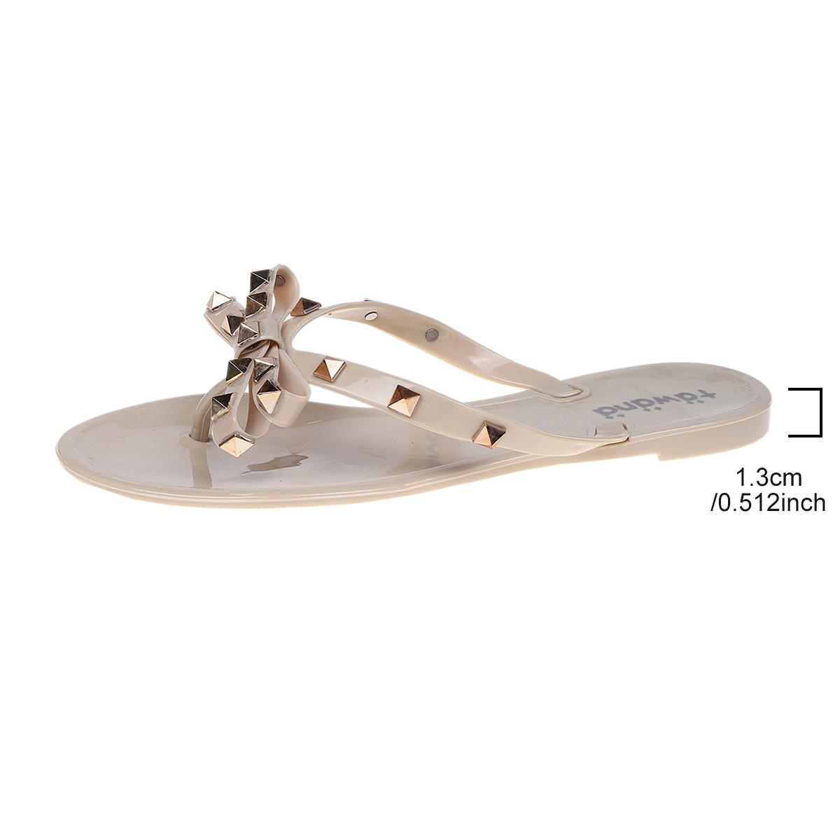 

Иностранная торговля, новые летние 24 года в европейском и американском стиле, заклепки, банты, плоская подошва, большие размеры, классные тапочки, женские, пятно 36