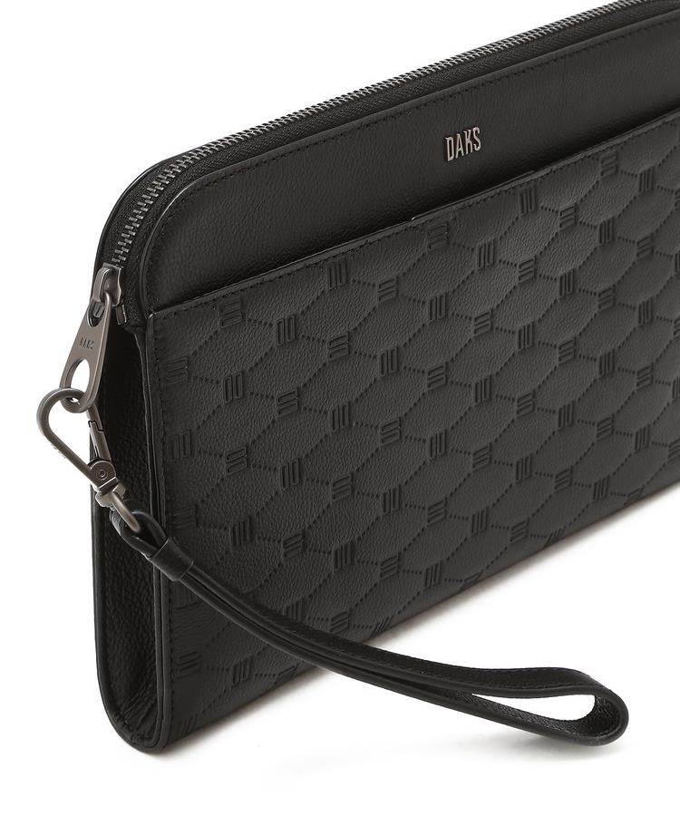Daks Men'S Accessories Black Lolo Pattern Cowhide Clutch Bag Dbba6F006Bk