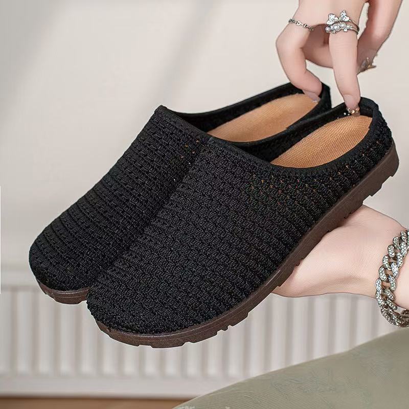 

Mesh bag head half slippers women s single shoes summer new breathable versatile retro soft sole sandals women 40