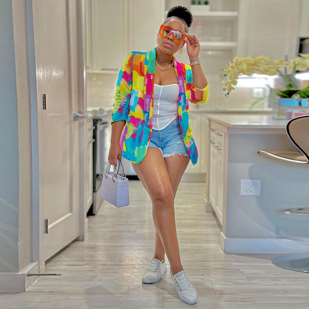 K2805 Colorful Print Casual Suit Jacket