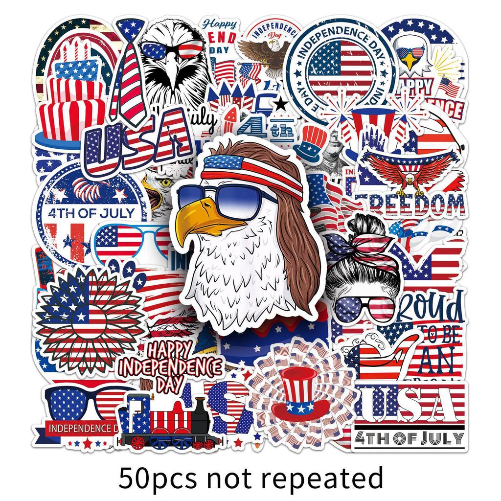 50pcs Independence Day Graffiti Creative Slogan Stickers: Waterproof Phone & Suitcase Decor