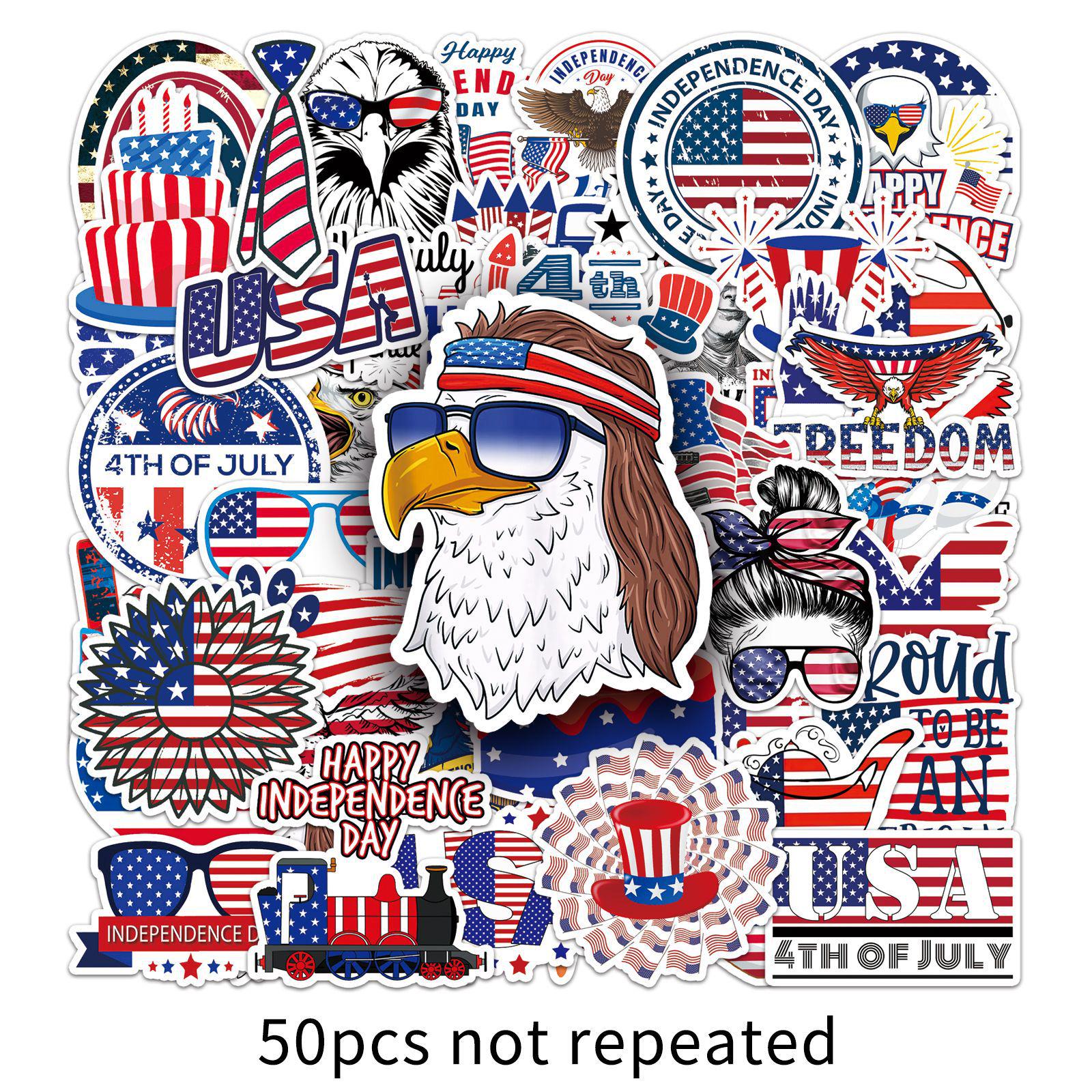 50-Piece Independence Day Cartoon Stickers: Waterproof DIY Water Bottle Decoration