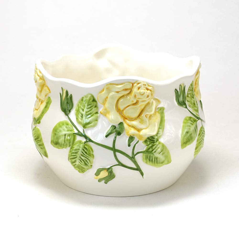 ceramic flower yellow with drainage suitable for direct Portuguese-made pot, rose, 18cm, hole, planting, pan-h233y