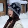 Korean Retro Rhombus Knitted Hat Versatile and Fashionable Korean Style Trendy Pullover Hat Outdoor Autumn and Winter Warm Woolen Hat for Women