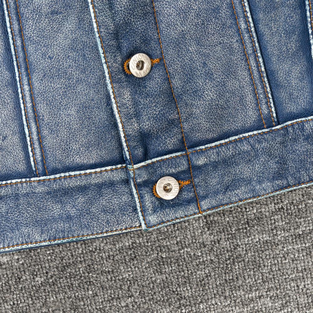 Vintage Blue Genuine Cow Men Leather Jacket  507 Style Slim Fit Coat Men's Leather Jackets Male Clothes Spring Autumn