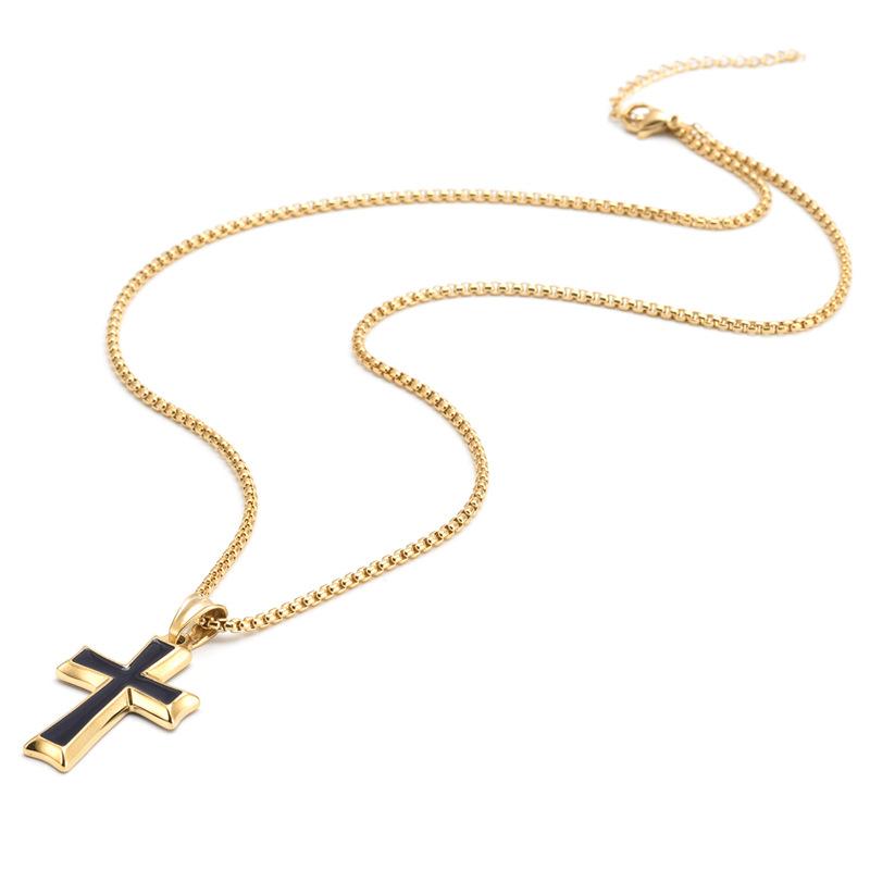 Mens Stainless Steel Cross Pendant Necklace Hip Hop Vintage Box Chain Jewelry Gift