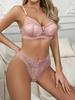 French Fashion Lace Sexy Thong Bra Set Solid Color Gathering Deep V Comfortable Solid Color B Cup Underwear Set