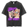 Lesbiche Mangiano Cosa Magliette Lavate Vintage Unisex Casual Cotone Retro Manica Corta Magliette Uomo Donna Carino Divertente Gatto Meme Maglietta