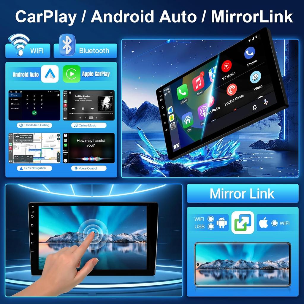 Car Radio for Toyota Camry 2002-2006, 9'' HD Touchscreen, Wireless CarPlay, Android Auto, GPS, BT5.0, Backup Camera