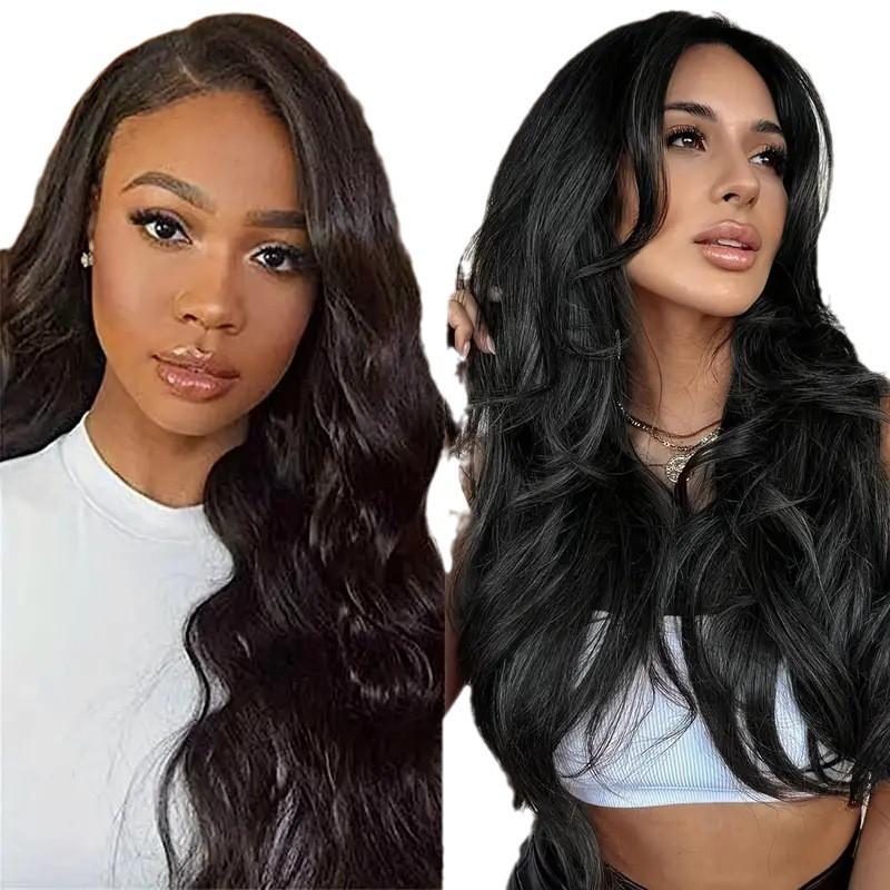 Long Wavy Synthetic Wig With Center Part Water Wave Style Women Natural Look Heat Resistant Fiber