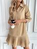 2025 Autumn/Winter European & American Pleated Patchwork Dress with Shirt Collar & Twist Button