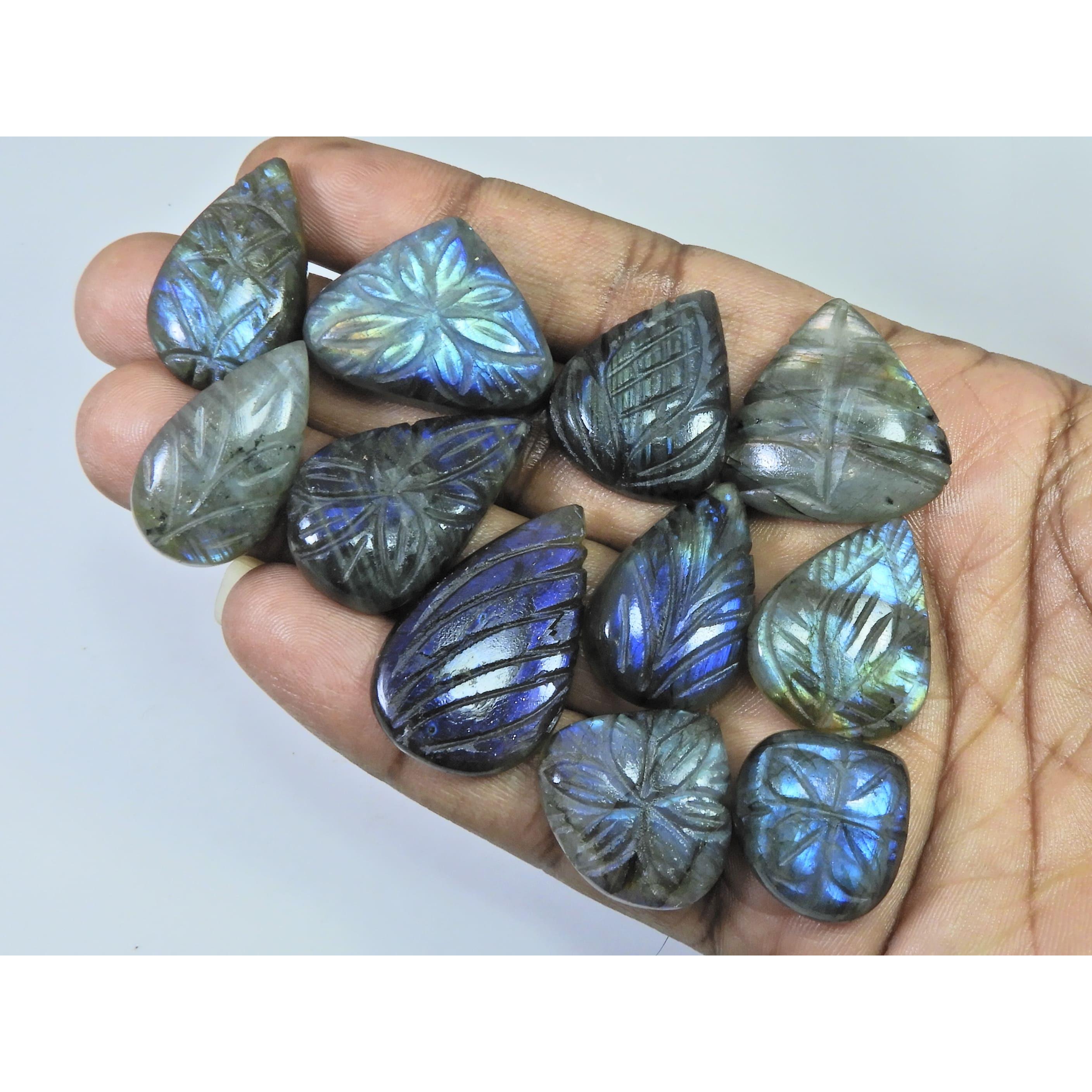 280Cts. Natural Labradorite Carving Pear Cabochon Loose Gemstone 11 Pcs Lot LL-1139