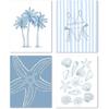 FGFK Coastal Beach Palm Tree Blue Bikini Seashell Starfish Wall Art Prints Set of 4, Beach Room Decor, Coastal Summer Beachy Poster Wall Decor for