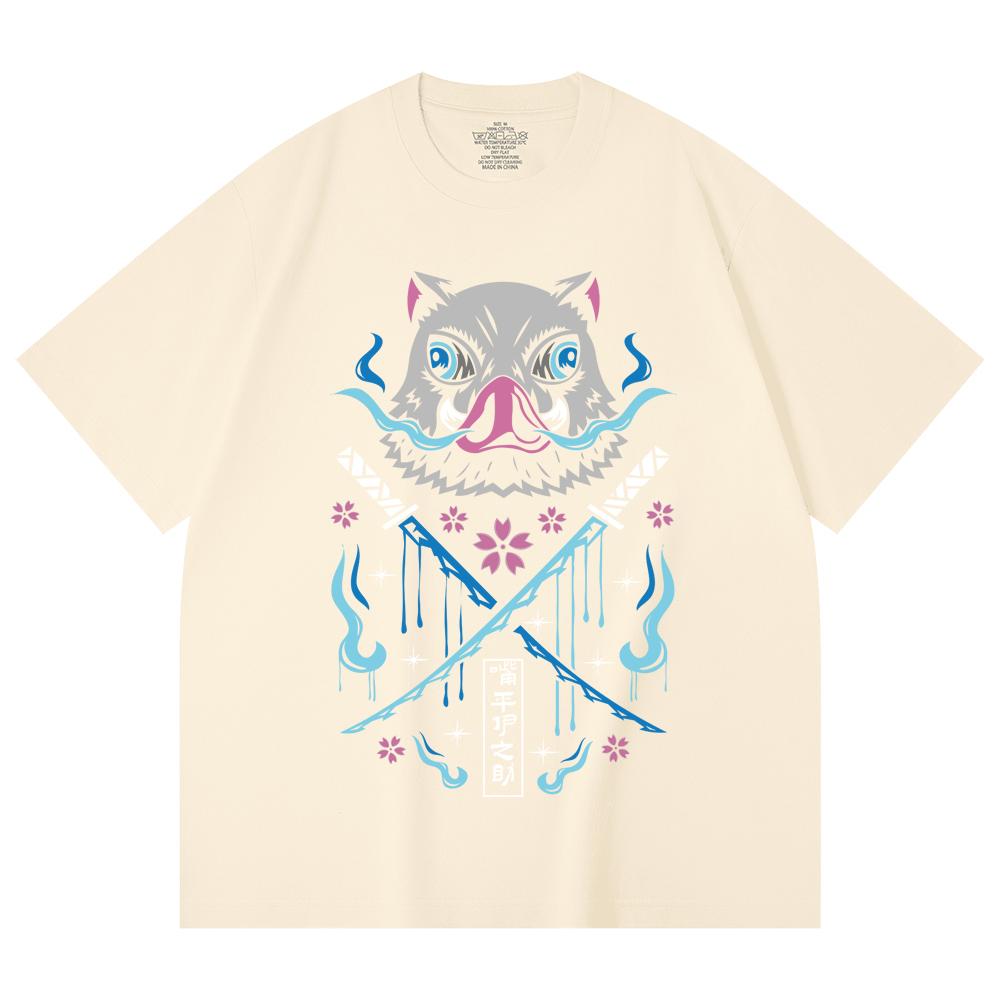 230 g/m² 100% Baumwolle Demon Slayer V97 Inosuke Aufdruck Unisex Schweres Baumwoll-T-Shirt