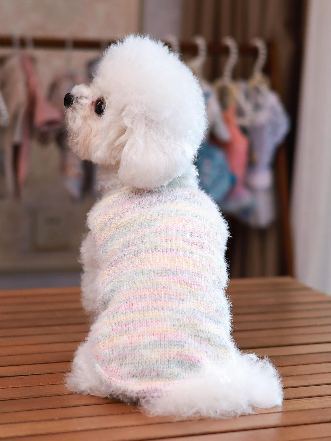 

New Dog Clothes Spring & Autumn Pet Sweater Sleeveless Rainbow Stripe Design Yorkshire Schnauzer Bichon Cute Tank clothing XS розовый