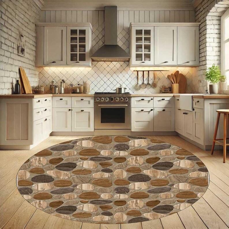 3D Stone Pattern Round Rug Modern Gray Area Rug Non Slip Washable Carpet Circular Floor Mat Living Room Bedroom Home Decor