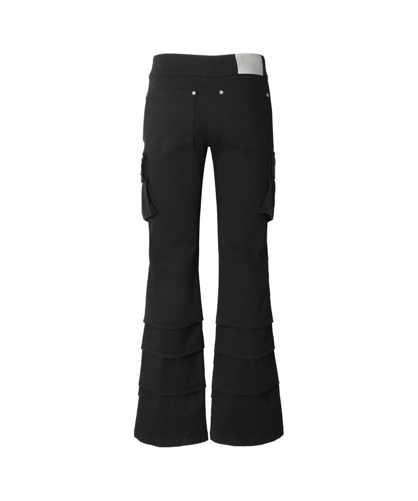 Kakipointeu Cargo Shirring Bootcut Pants (Black)