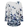Summer  Women's Fashion Casual 3/4 Sleeve Buttons Print Round-Neck Pullover Top Blouse