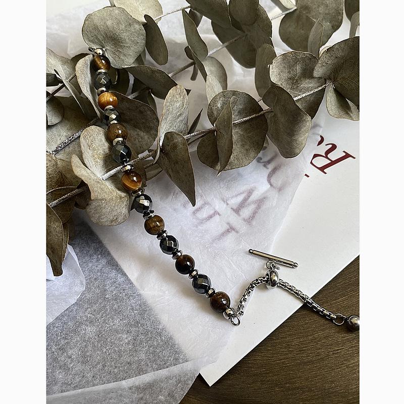 

Gaga Autumn Natural Stone Adjustable OT Buckle Bracelet for Men & Women – Titanium Steel Spliced Jewelry