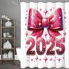 2025 Pink Bow Shower Curtain, Bathroom Decorative Shower Curtain, Waterproof with Hook Shower Curtain