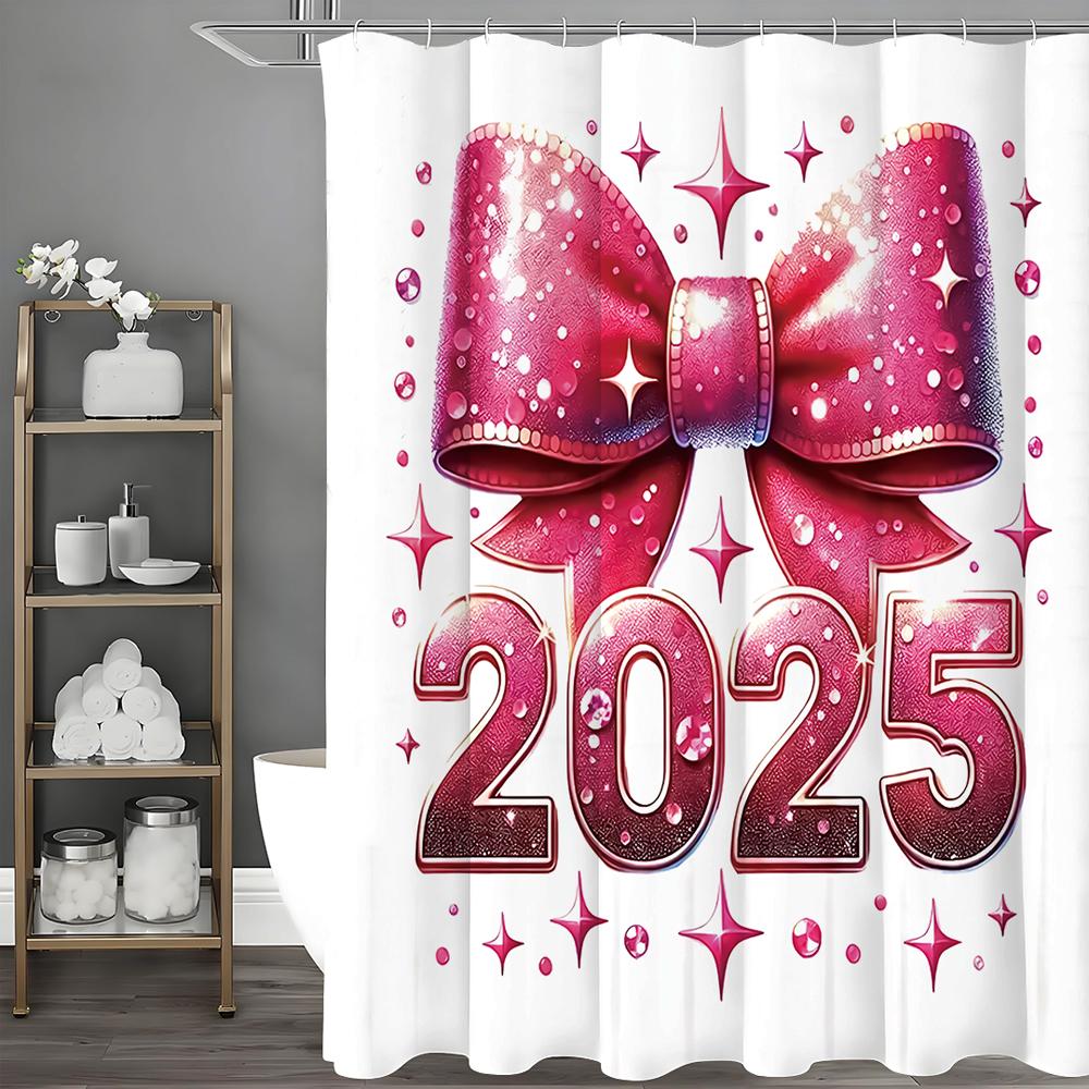 

Розовая шторка для душа с бантом 2025, декоративная шторка для душа для ванной, водонепроницаемая шторка для душа с крючками 90*180cm