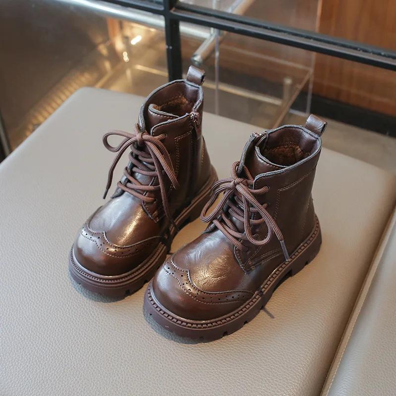 New Girls' Boots Winter Versatile Children's Fashion Ankle Boots Simple Trend Kids Causal Cotton Boots Round-toe Non-slip Zipper