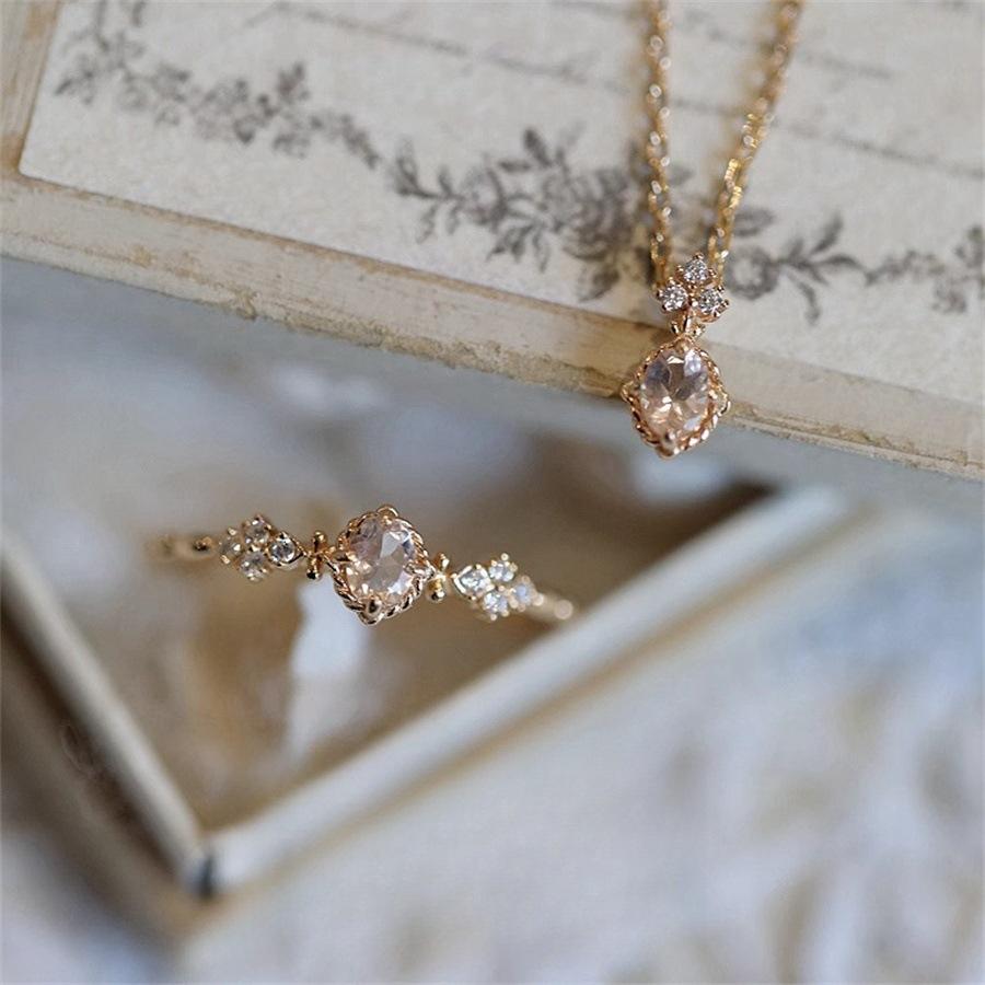 

Rose Flower Time Super Fairy Champagne Naked Pink Zircon Ring Female Open Ring