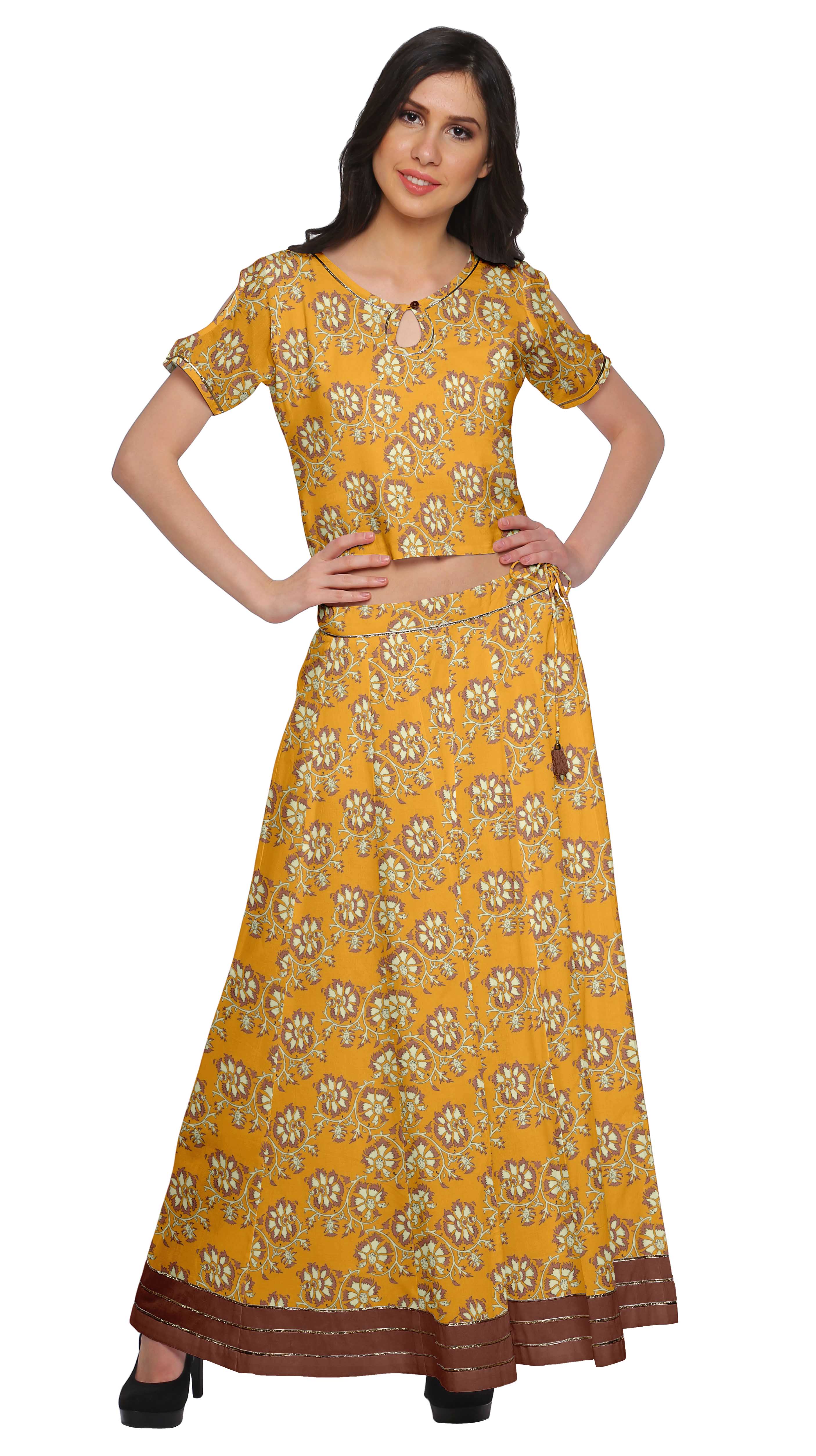 

Довга спідниця з коротким топом і коротким топом з принтом Moomaya XS жовтий