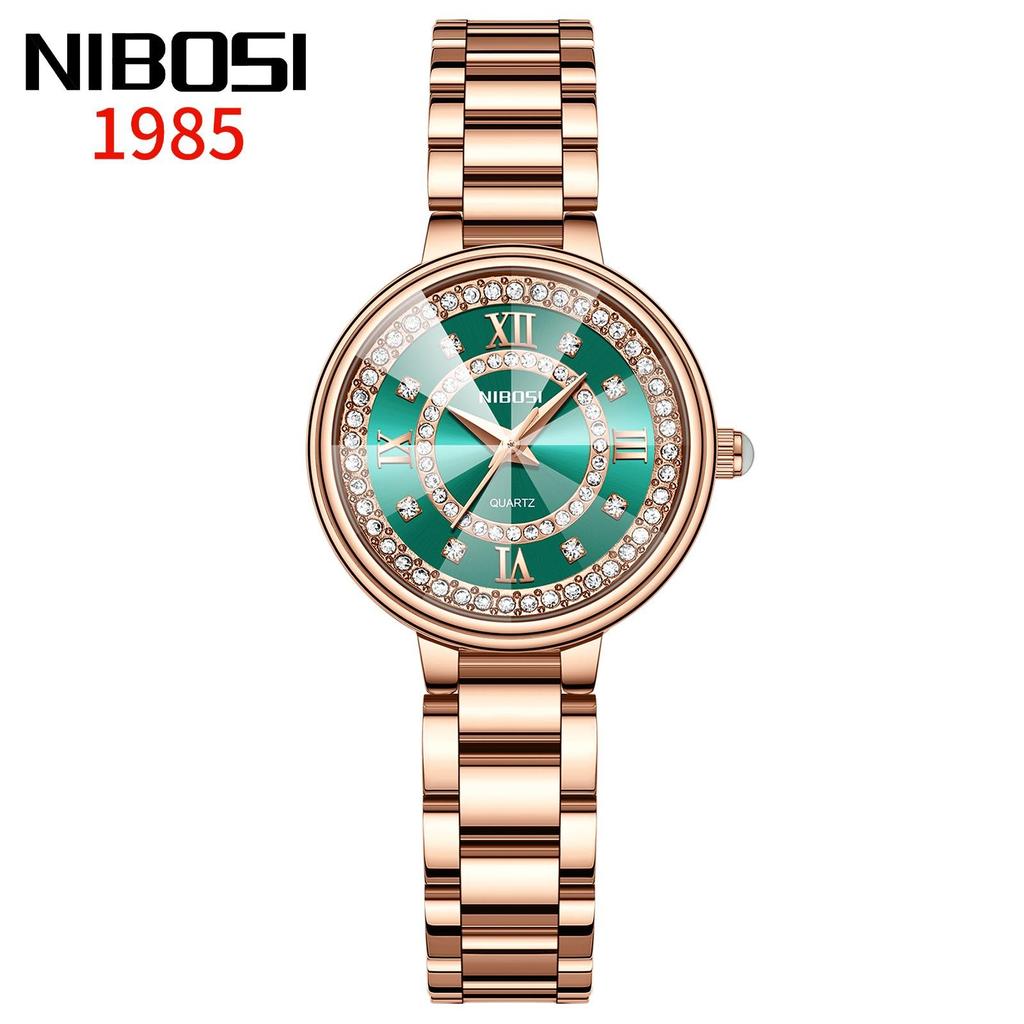 NIBOSI Diamond Dial Quartz Watch for Women Fashion Elegant Ladies Watches Stainless Steel Waterproof Women's Wristwatch
