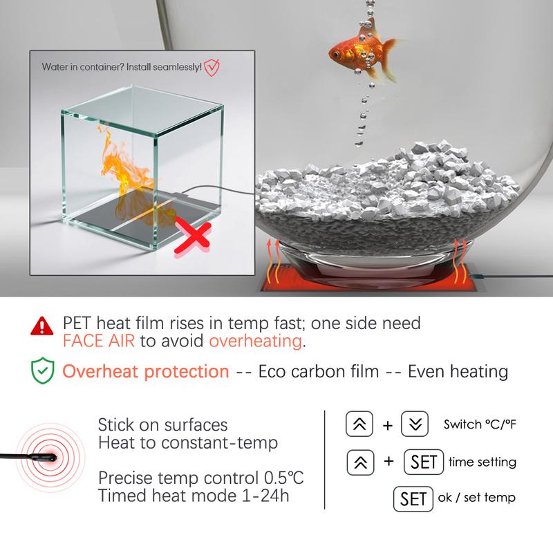 5W-45W Garden Plants Reptile Heating Mats with Adjustable Temperature Control Thermal Sensor Probe Can Set 0-50°C Pet Heater Pad