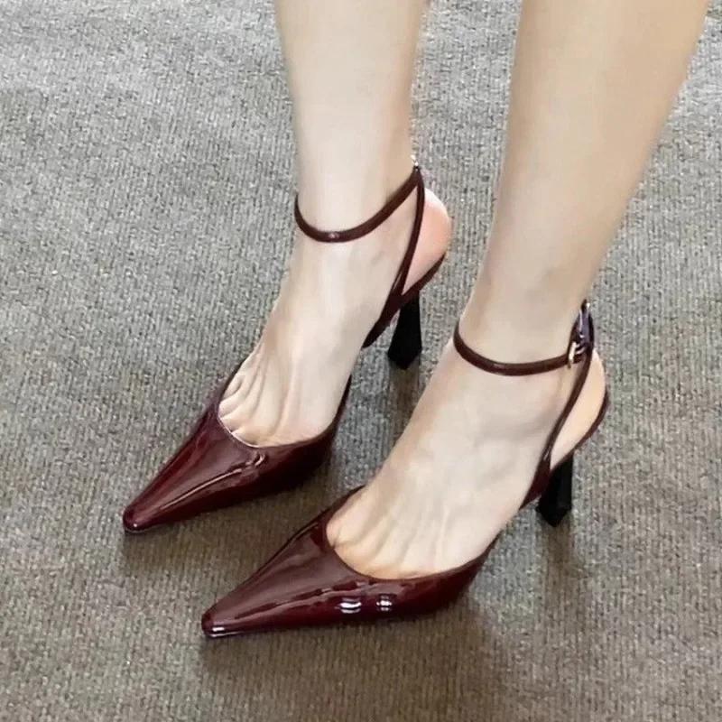 

Shoes for Women 2025 Fashion Summer Pointed Toe High Heels Sexy Ankle Strap Evening Party Sandal Sweet with Ankle Buckle Strap 34