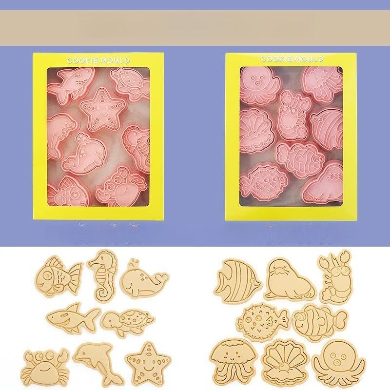 8-Piece Set Marine Animal Cartoon Biscuit Mold Household 3D Fondant Three-dimensional Biscuit Baking Tool