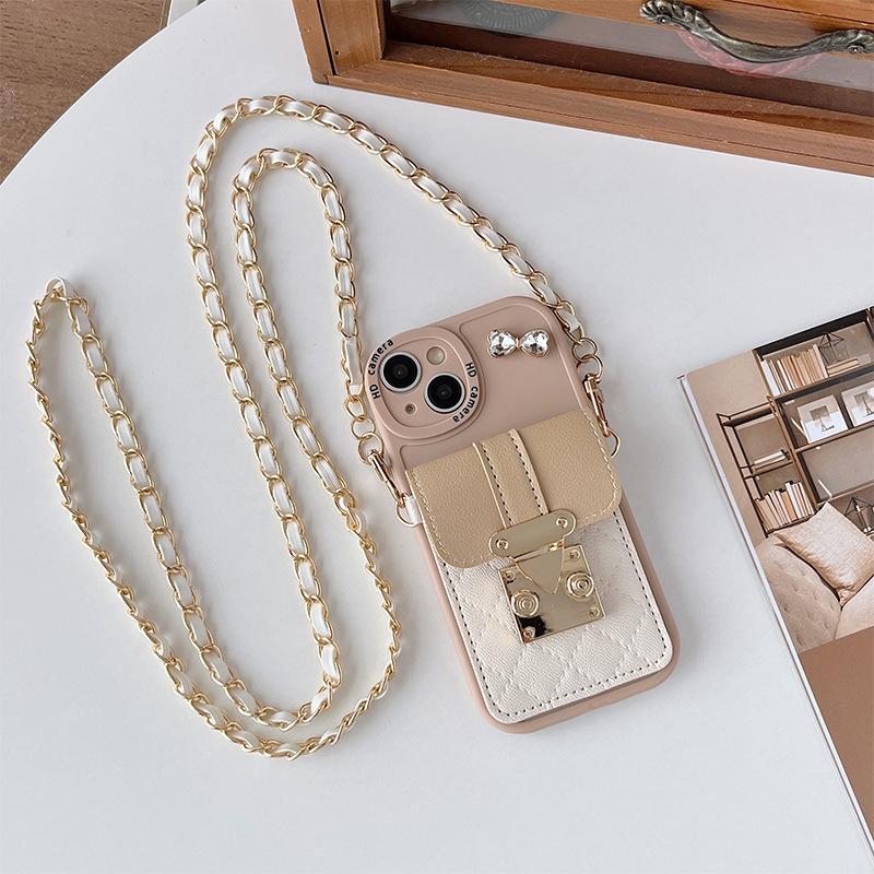 For IPhone17Promax Mobile Phone Case Crossbody Wallet for Apple 16 Card Holder Lock 15Pro Fine Hole 13 Soft 8