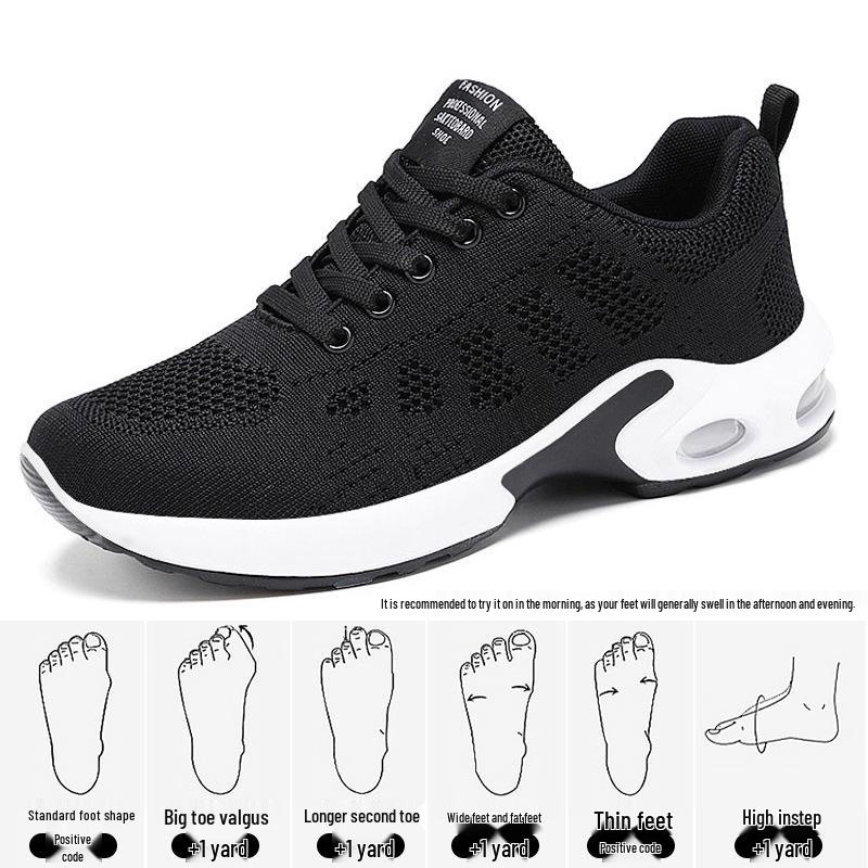 Women's Lightweight Air Cushion Running Shoes - Versatile, Breathable Flyknit Mesh, Large Size