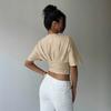 Women's V Neck Short Sleeve Crop Top Slim Fit Casual Ruched Knit T Shirt Batwing Sleeve Blouse