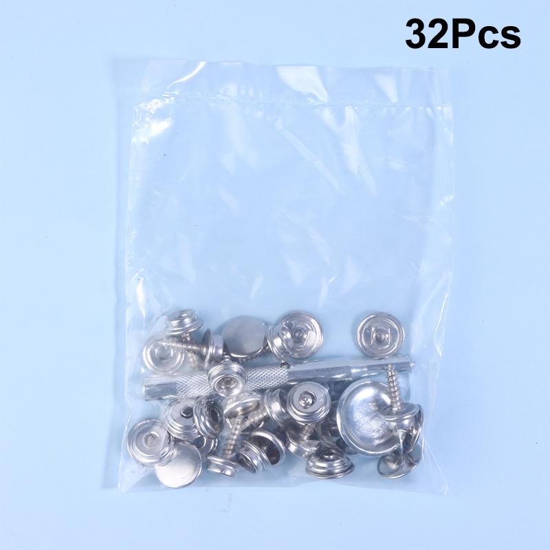 30/32Pcs Silver Snap Fastener Stainless Canvas Screw Kit Tent Boat Marine Car Canopy Accessories