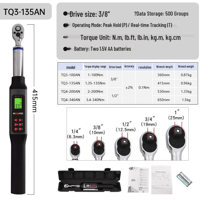 High-Precision Digital Torque Wrench, 0.06-340Nm, Adjustable, with Electronic Display