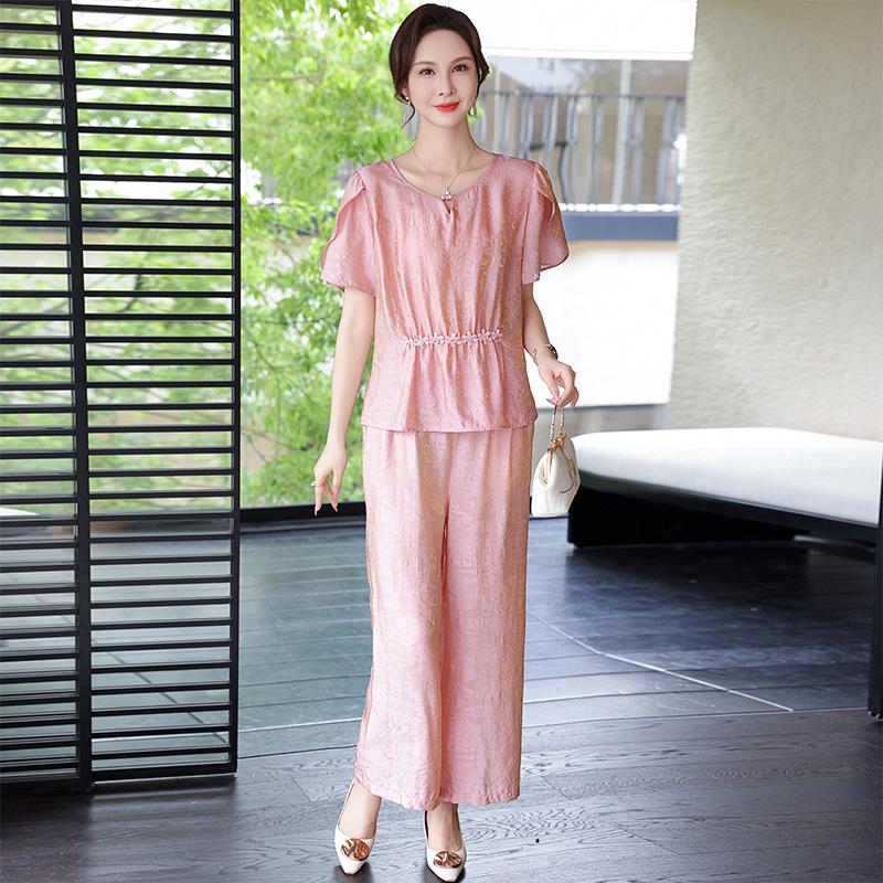 

2026 Summer Casual Set: Wide-Leg Pants & Short-Sleeve T-Shirt for Middle-Aged and Elderly Women 3XL [135-150 lbs]