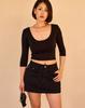 Kulsiseu Cs Slim U-Neck 3/4 Top-069 (Black)