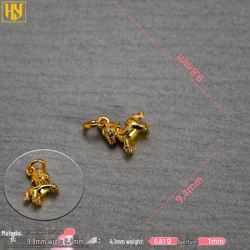 24K Gold-Plated Pure Copper Year of the Horse Unicorn Pendant Charm for DIY Jewelry