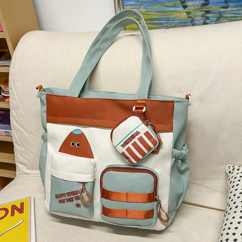 Portable Contrasting Color Retro Tote Bag, Student Class Tutoring Commuter Bag, Large Capacity Niche One-shoulder Messenger Bag